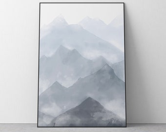 Mountain Watercolor Schilderij Afdrukbare Kunst aan de muur, Aquarel Afdrukbaar, Schilderij Print, Stijlvolle Aquarel Print, Stijlvolle Home Decor