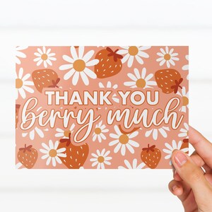 Daisy Berries Thank You Note Cards for Resellers and Small Business Owners Trendy Modern Design, Blank Back Thank You Berry Much