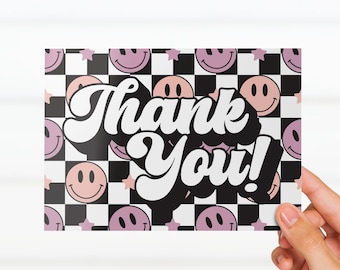 Pastel Retro Smiley Thank You Note Cards for Resellers and Small Business Owners Trendy Modern Design, Blank Back Thank You Berry Much