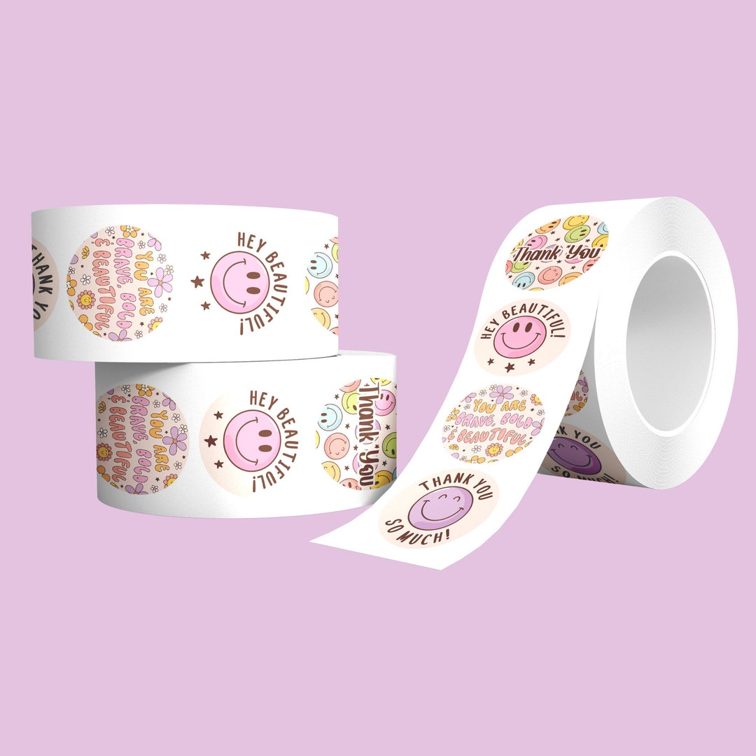 Happy Smiles Thank You Sticker Roll, 500 Sticker Roll of 2 Stickers, 4 ...