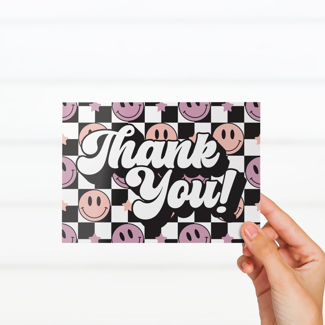 Pastel Retro Smiley Thank You Note Cards for Resellers and Small