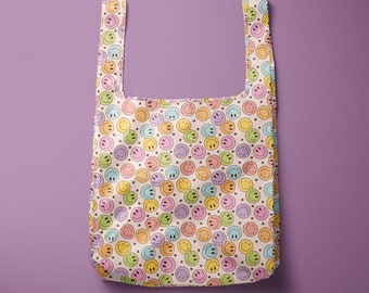 Happy Smiles Large Reusable Bag, Foldable Shopping Bag,Cute Shipping Bag,Grocery Tote,Small Business Owner Tote,Big Reusable Bag, Package