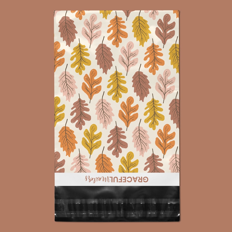 Falling Leaves 10x13 Poly Mailer Shipping Bags, 3.15mil Thick Shipping Envelopes, Happy Mail, Boho Packaging, Boutique Poly Mailer Bags image 3