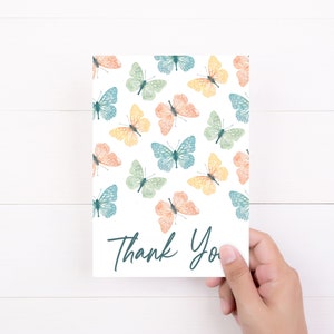 Cartões de nota de agradecimento borboleta corada para revendedores e proprietários de pequenas empresas Design moderno e moderno, obrigado em branco com verso personalizável