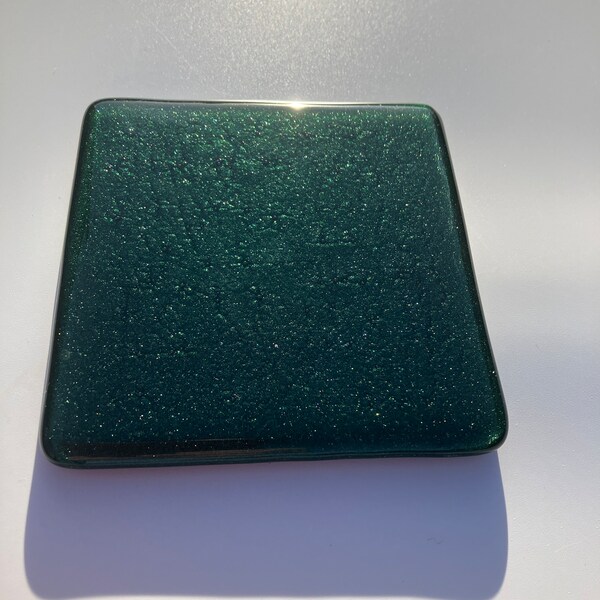 Sparkly, Aventurine green,  fused glass coasters. Handmade fused glass coasters.