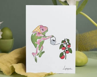 Frog Watering Garden Print | Watercolor Digital Art | Funky Wall Decoration