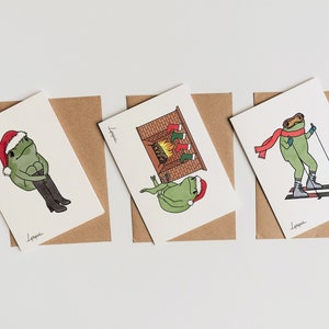 Joyeuses Fêtes Funky Frogs Jeu de cartes | Aquarelle | Grenouilles de Noël