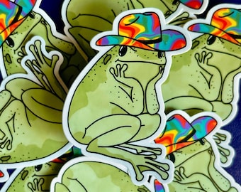 Rainbow Cowboy Frog Sticker | Vinyl Stickers