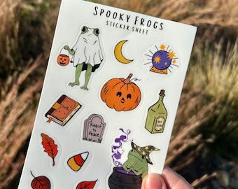 Halloween Frogs Sticker Sheet | Glossy Journal Stickers | Kiss Cut Frog Sticker Sheet | Frog Lover Gift | Witchy Gift | Spooky Stickers