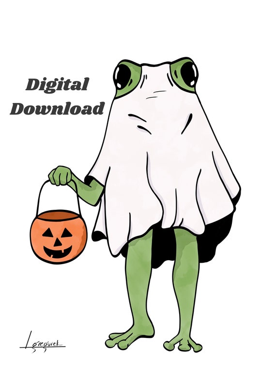 Spooky Sheet Ghost Frog Digital Download File Watercolor Etsy