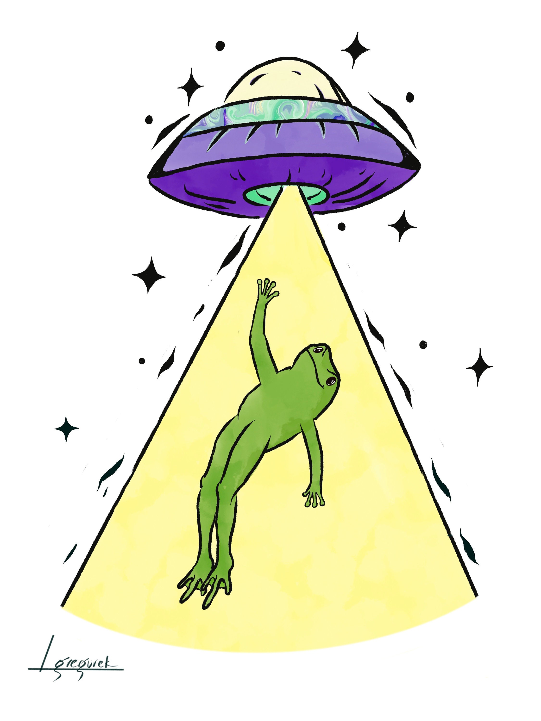 Alien Abduction Frog Print Funky Room Decor Watercolor Art Prints ...