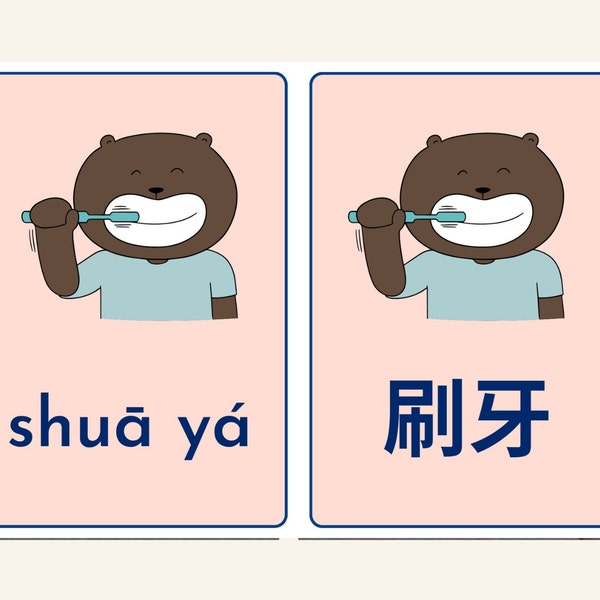 Pronunciation Video+ 300 CARDS Printable Mandarin Chinese Flashcards Set with Illustrations and Matching Pinyin INSTANT DOWNLOAD