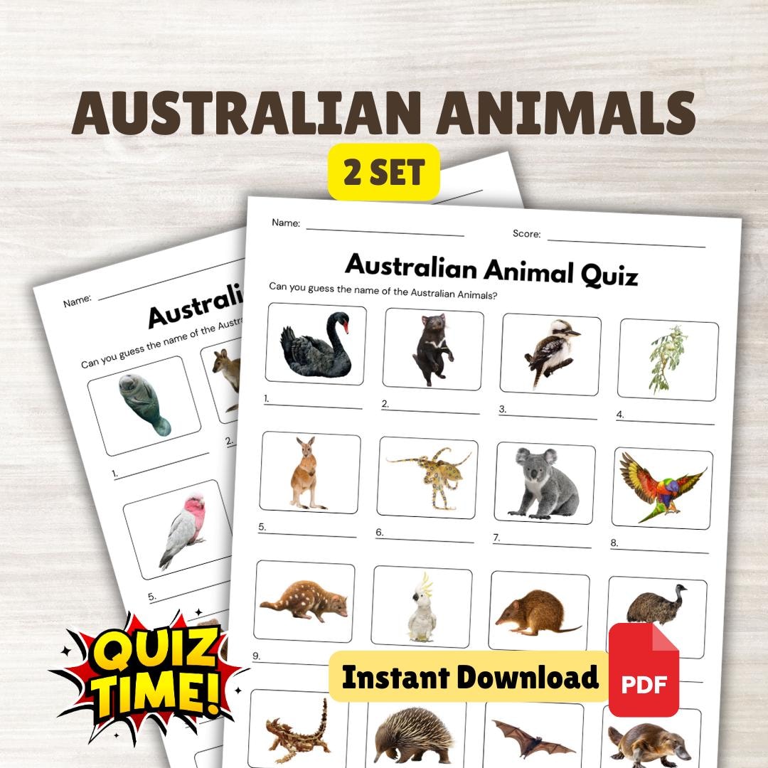 AUSTRALIAN ANIMALS Picture Quiz Game | Classroom & Party Trivia PDF - Etsy