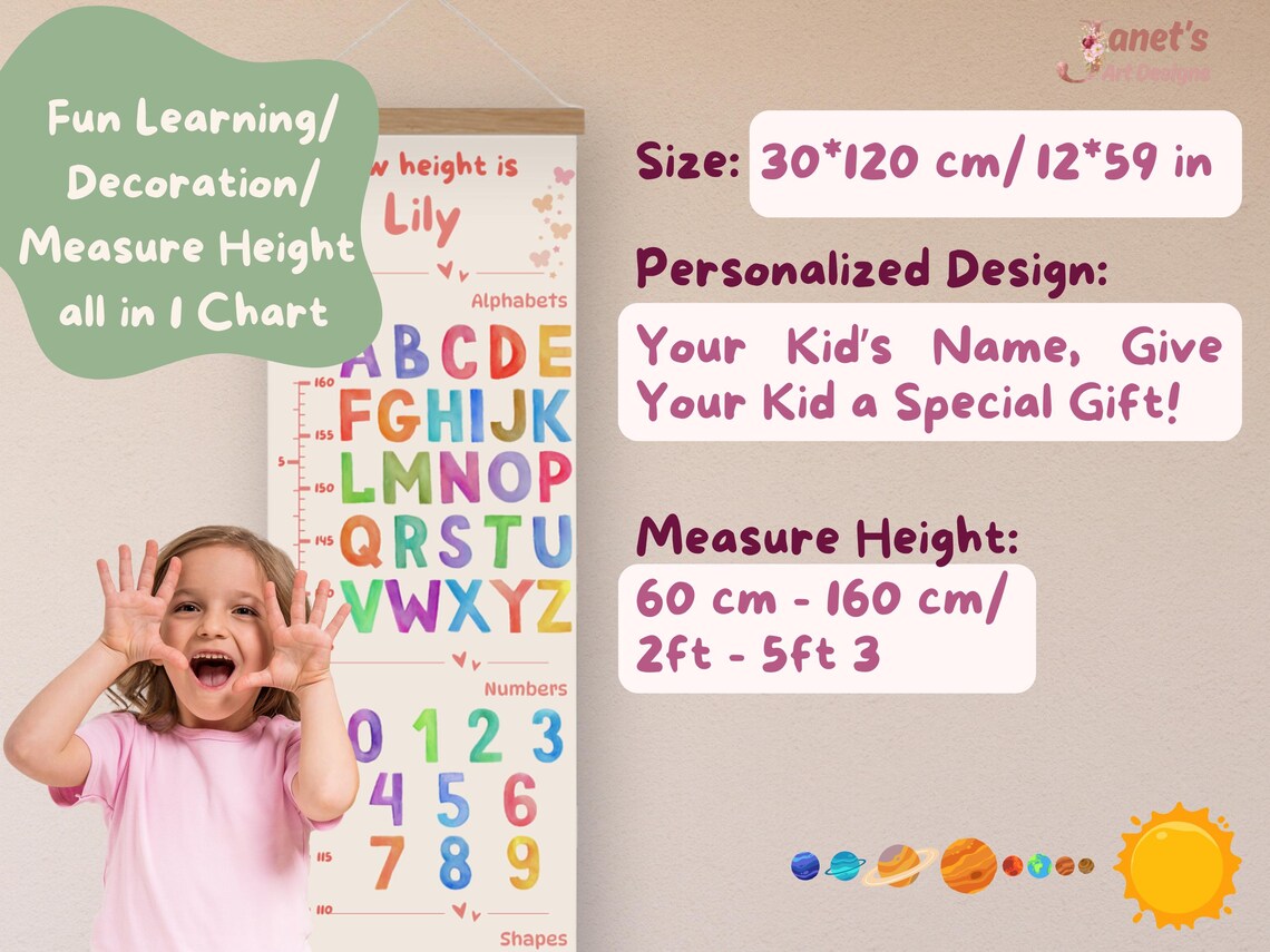 Kids Growth Chart | Homeschool Educational Wall Art | Alphabets Numbers ...