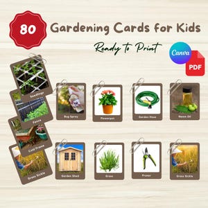 80 tarjetas didácticas de JARDINERÍA / Tarjetas Montessori editables de 3 partes / Enlace Canva + Archivo PDF imprimible / Preescolar, jardín de infantes, niños, estudiantes