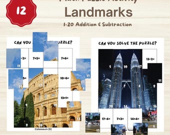 Landmarks Math Puzzle | Addition & Subtraction Game (Digital Download)