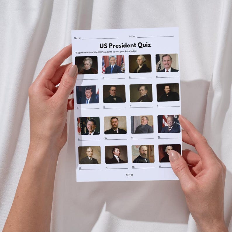 US President Picture Quiz With Answers (2 Set) | Trivia Quiz Game - Etsy