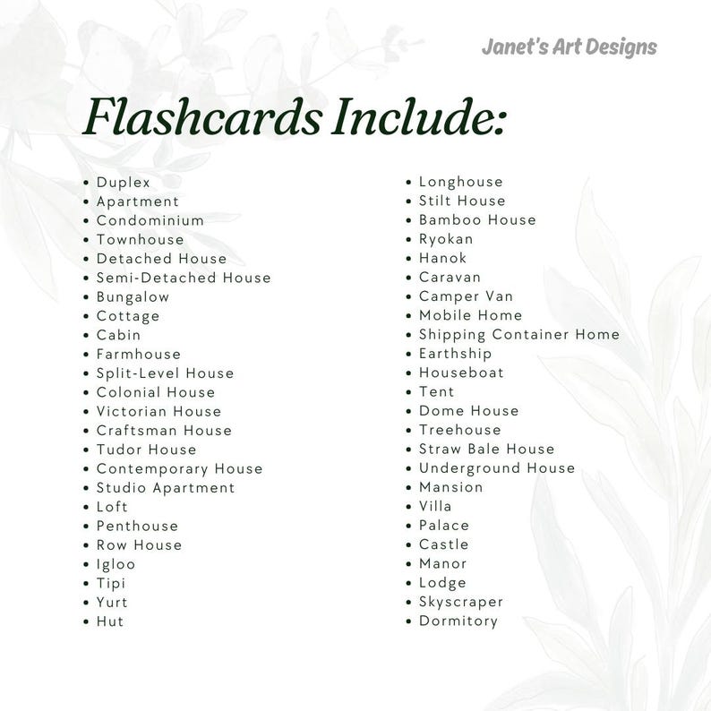 48 Types of HOUSES Flashcards: Montessori 3-part Cards (printable PDF ...