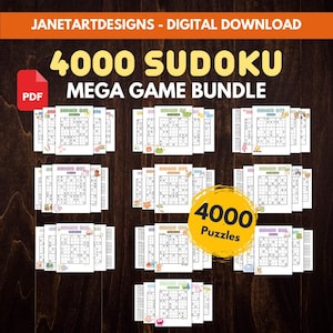 4000 Sudoku MEGA Game Bundles | Brain Training Math Logic Games (PDF Downloadable Bundle)