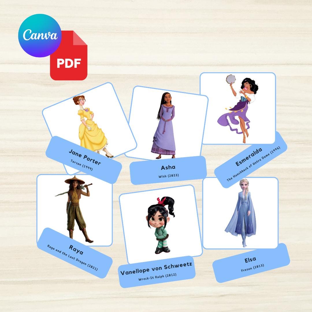 40 DISNEY PRINCESSES Flashcards | Editable Montessori 3-part Cards ...