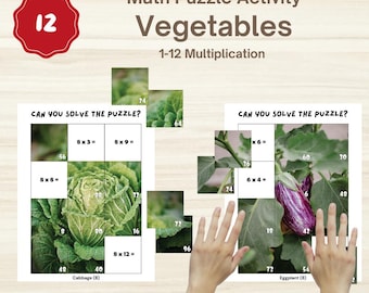 Vegetable Math Puzzle: Multiplication Game, Homeschool Printable (Digital Download