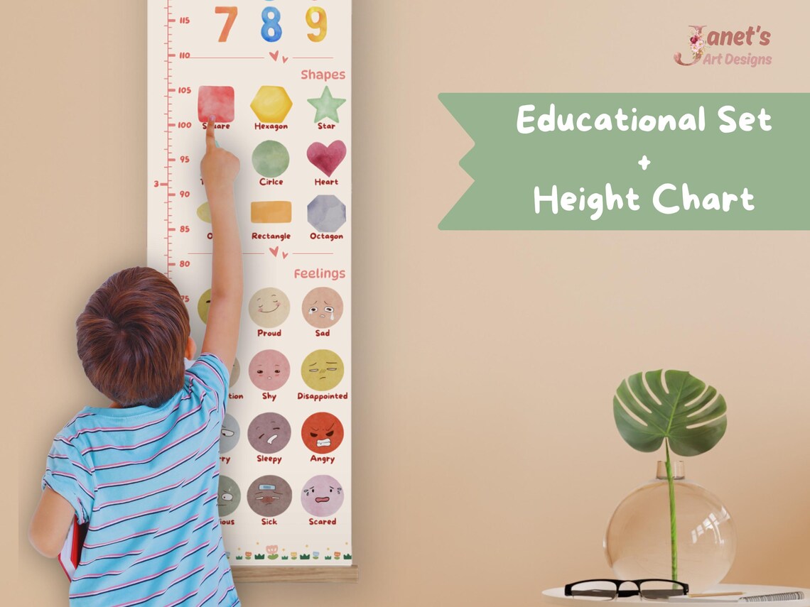 Kids Growth Chart | Homeschool Educational Wall Art | Alphabets Numbers ...