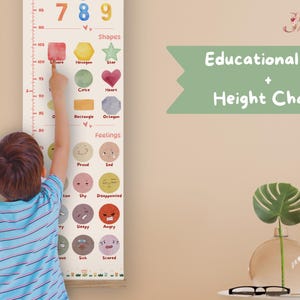 Groeimeter voor kinderen | Educatieve muurkunst voor thuisonderwijs | Alfabetten Cijfers Vormen Gevoelens | Gepersonaliseerde Klaslokaal Speelkamer Montessori