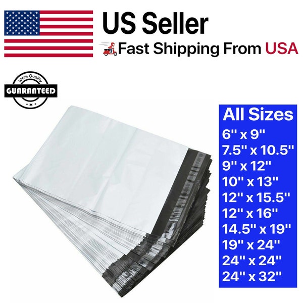 White Poly Mailers, Shipping Mailing Poly Bags, Envelopes, Wholesale Prices, Multiple Sizes 6x9 7.5x10.5 9x12 10x13 12x15.5 14.5x19 19x24