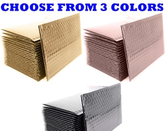 Premium Color Metallic Bubble Mailers, Shipping Mailing Padded Envelopes, Poly Mailing Bags, Black, Rose Gold, Gold, Sizes #000 #0 #2