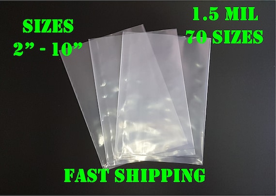 100 Count - Clear Plastic Poly Bags 1.5MIL Thickness Flat Open Top Small  Large Baggies Jewelry Beads Rings Apparel Uline - Sizes 2 - 10