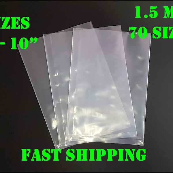 100 Count - Clear Plastic Poly Bags 1.5MIL Thickness Flat Open Top Small Large Baggies Jewelry Beads Rings Apparel Uline - Sizes 2" - 10"