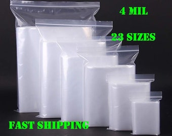 Clear Plastic Zip Bags, 4MIL Heavy Duty Thickness, Reclosable Top Lock, Small Large Mini Baggies for Jewelry, Beads, Rings Coins Any Quanity