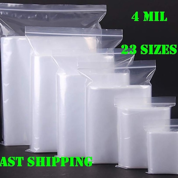 Clear Plastic Zip Bags, 4MIL Heavy Duty Thickness, Reclosable Top Lock, Small Large Mini Baggies for Jewelry, Beads, Rings Coins Any Quanity