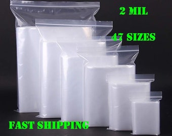 2 MIL Clear Plastic Zip Bags, 2MIL Thickness, Reclosable Top Lock, Small Large Mini Baggies for Jewelry, Beads, Rings, Coins, Any Quantity