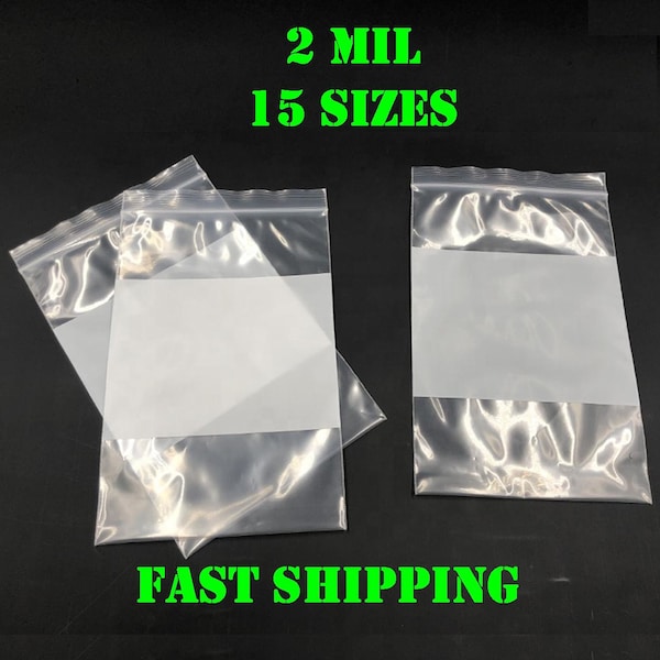 White Block Plastic Zip Bags, 2MIL Thickness, Reclosable Top Lock, Small Large Mini Baggies for Jewelry, Beads, Rings, Coins, Any Quantity