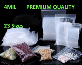 2 MIL or 4 MIL Thickness Clear Plastic Zip Bags, Reclosable Top Lock, Small Large Mini Baggies for Jewelry, Beads, Rings, Coins Any Quantity