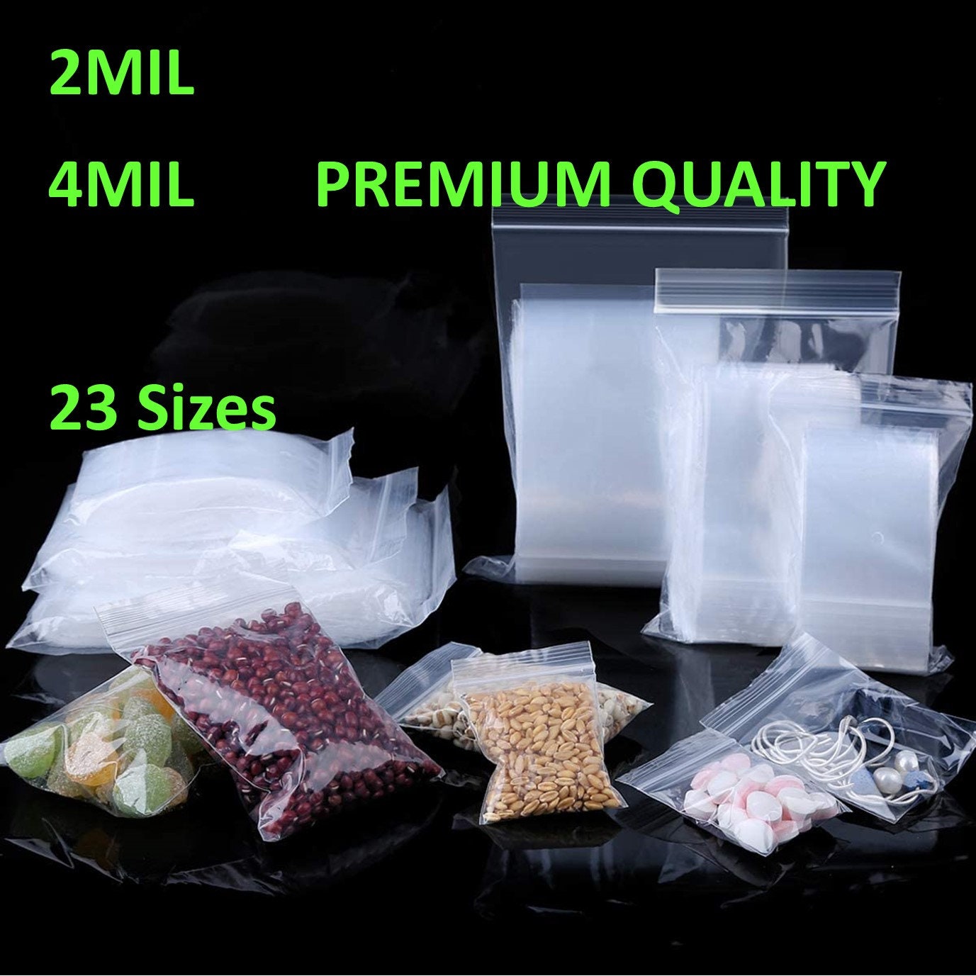 Super Mini 100 Pcs 1.5cmx2.5cm/1.8cmx2.5cm/2cmx2.5cm/1.8cmx2cm Zip Bag  Thick Resealable Bag Tiny Zip Bag Clear Plastic Zip Bag Reusable Bag 