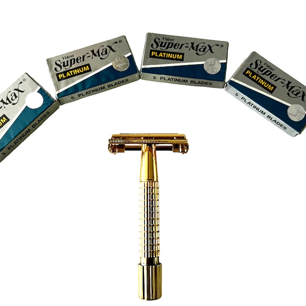 Classic Men's GOLD Butterfly Safety Razor with 20pcs Double Edge Razor Blades Excellent Set Kit Brand NEW