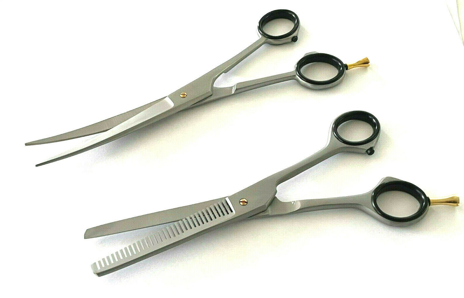 2PCS GERMAN Curved Barber Hair Trimming Scissors Single Teeth Thinning
