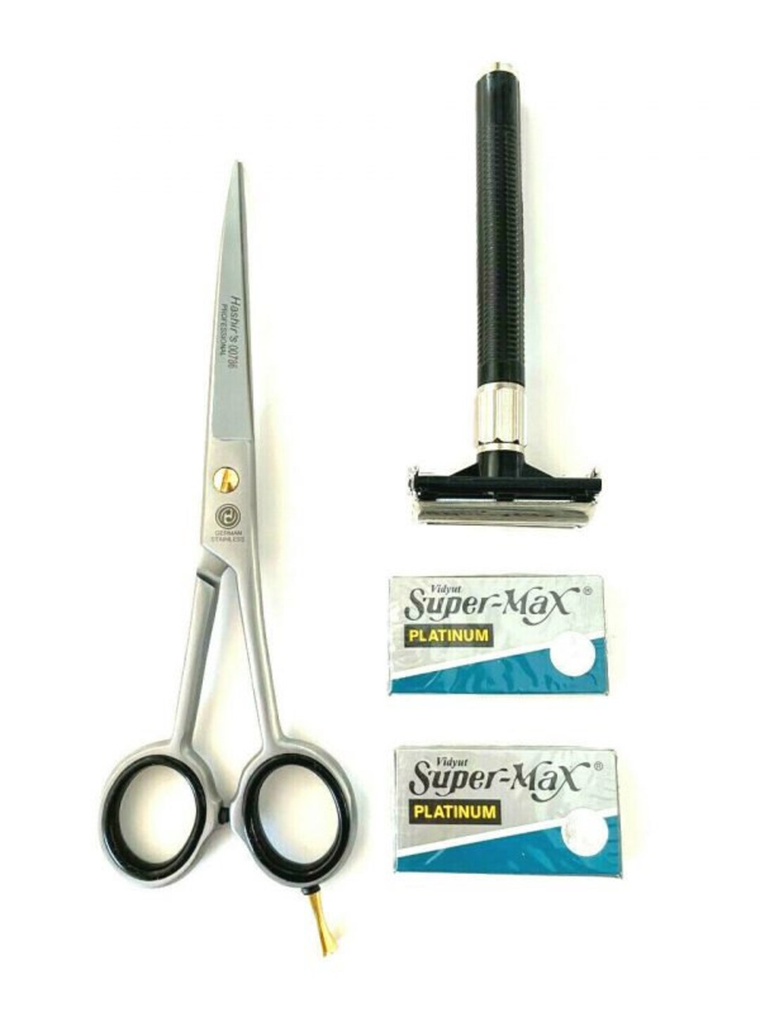 7.5″ GERMAN Haircutting Curved Blades Scissors Shears PLUS Safety Razor ...
