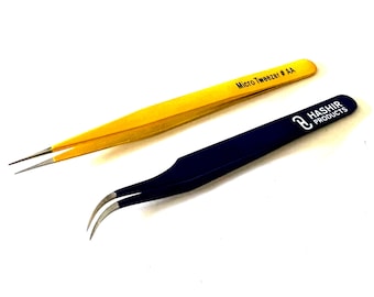 2pcs Eyelash Extension Tweezers Straight & Curved Stainless Steel Set NEW