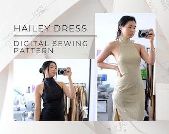 Digital PDF Sewing Pattern | Dress | Evening Dress | Halter Dress | Maxi Dress | Tutorial | Silk | Summer Dress