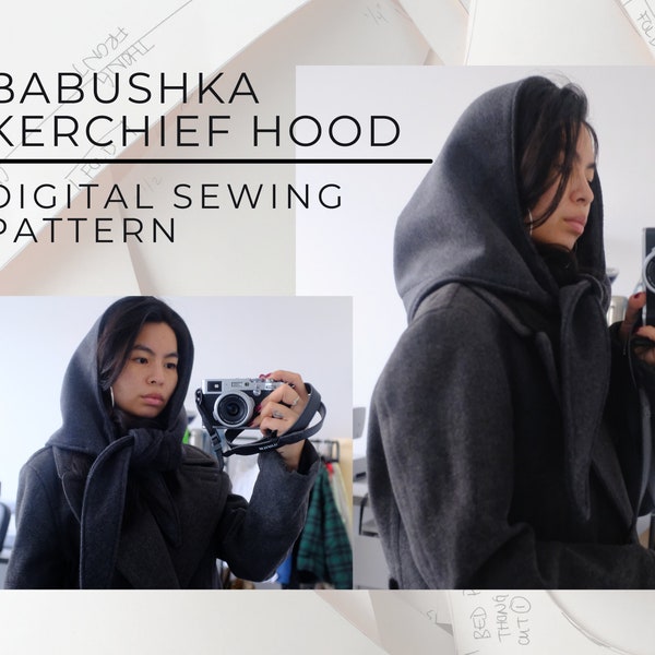 Babushka Kerchief with Hood | Digital PDF Sewing Pattern | Scarf | Women's PDF Pattern Tutorial | Winter Accessories