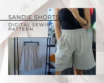 Digital PDF Sewing Pattern | Unisex Shorts | High Waisted Elastic Shorts | Digital Printed Sewing Pattern |