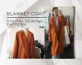 Digital PDF Sewing Pattern | Blanket Coat | Long Coat | Winter Coat | Fall | Tutorial | Wool | Trench