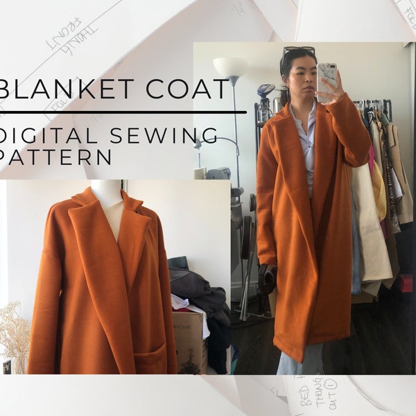 Digital PDF Sewing Pattern | Blanket Coat | Long Coat | Winter Coat | Fall | Tutorial | Wool | Trench