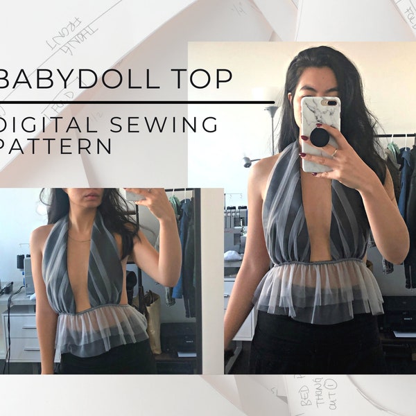 Digital PDF Sewing Pattern | Tulle Top | Halter Crop Top | Tulle | Digital Printed Pattern | Tutorial | Evening Wear