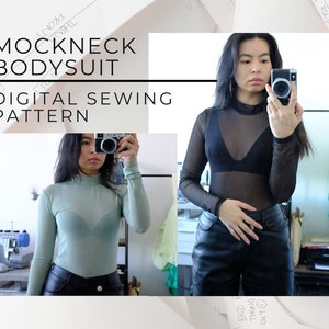 Digital PDF Sewing Pattern | Bodysuit | Mockneck Bodysuit | Long Sleeve Turtleneck | Digital Printed Pattern | Sewing Tutorial