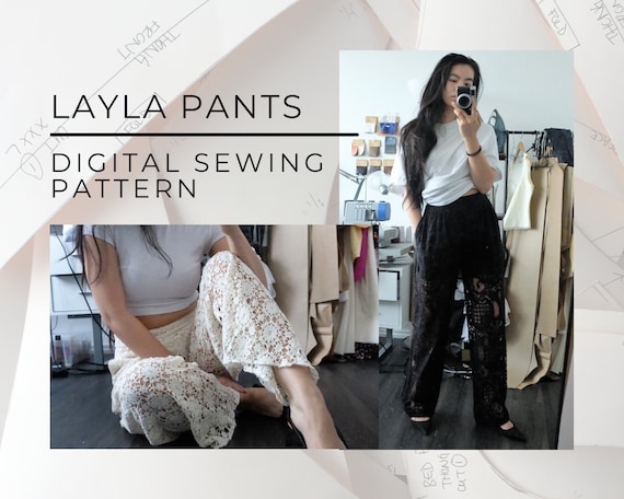 Digital PDF Sewing Pattern | Pants | Lace Pants | Long Pants