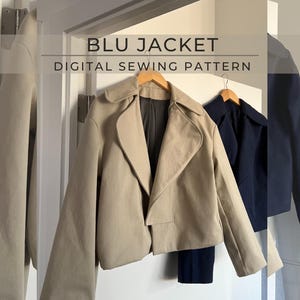ブルージャケット | デジタル PDF 縫製パターン | デニムジャケット | ジーンズジャケット | ボックス型ジャケット | オーバーサイズコート | コートパターン | サイズ XS - XL